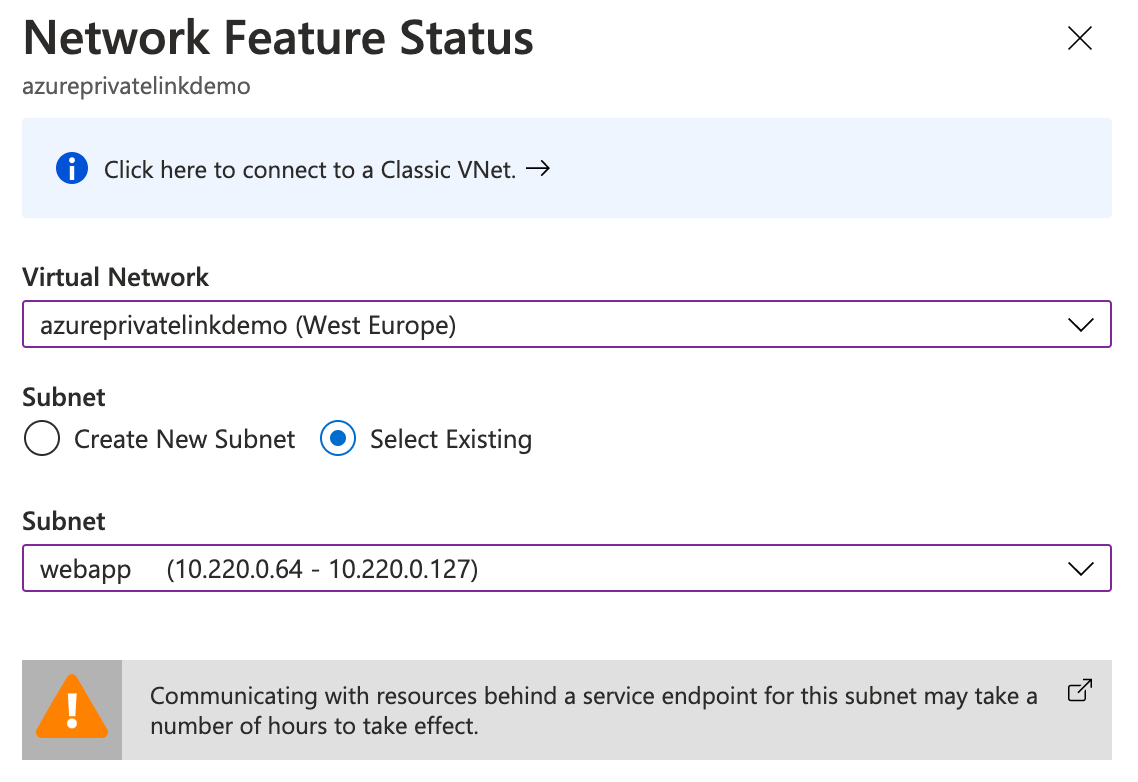 Enable App Service VNet Integration