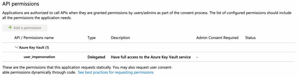 Set api permissions